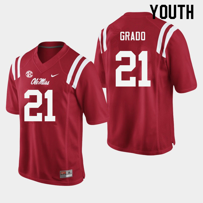 Youth #21 Alex Grado Ole Miss Rebels College Football Jerseys Sale-Red
